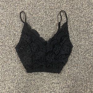 black lace zip up crop top